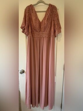 Lace Bodice Flutter Sleeve Maxi Dress in Mauve